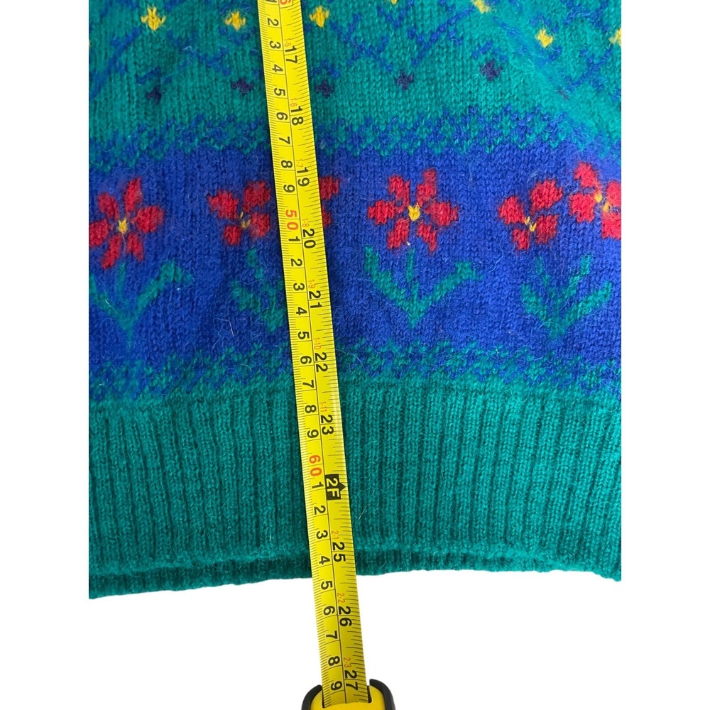 Tulchan Pullover Wool Sweater Womens Medium Green Knit Vintage Flowers - Picture 7 of 9